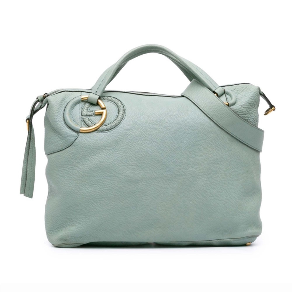 Gucci Blue Leather Twill Satchel with Detachable Shoulder Strap